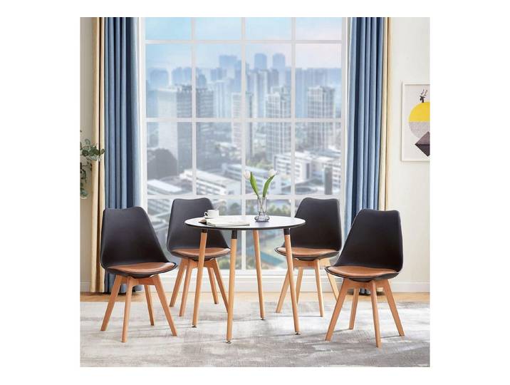 LuxusKollektion Esstisch Esszimmergruppe Esstisch 4 Schwarz Esstisch 4 Schwarz & Braun Stühle (1-St)