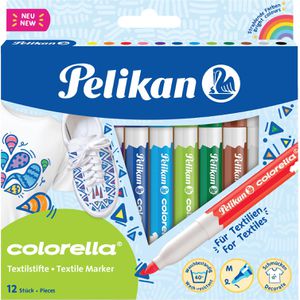Pelikan Textilmarker Colorella, sortiert, Strichbreite 1-4mm, waschfest bis 40 Grad, 12 Stück