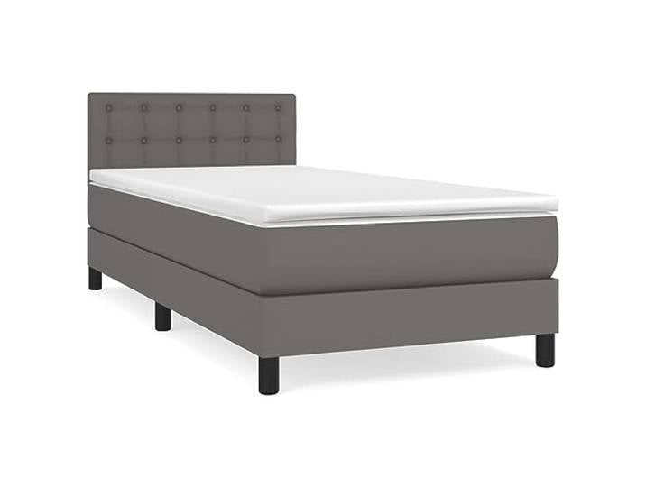 PUGYNBK Boxspringbett, 90 x 200 cm, mit Matratze aus Kunstleder Verstellbares Kopfteil, Taschenfedern, mittlere Unterstützung, Bezug aus hautfreundlichem Leder, einfache Reinigung
