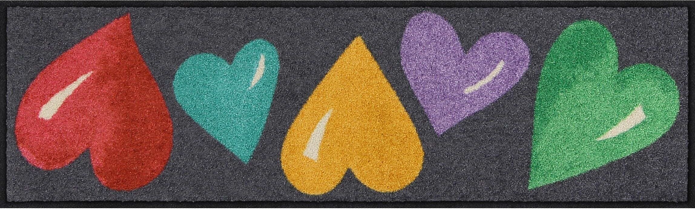 Fussmatte "Salonlöwe Fussmatte Big Hearts Colorful", bunt (weiß, neutral), B:30cm L:100cm, Gummi, Polyamid, Teppiche, Fussmatte weiß, neutral B : 30cm 1 Stk., L: 100cm