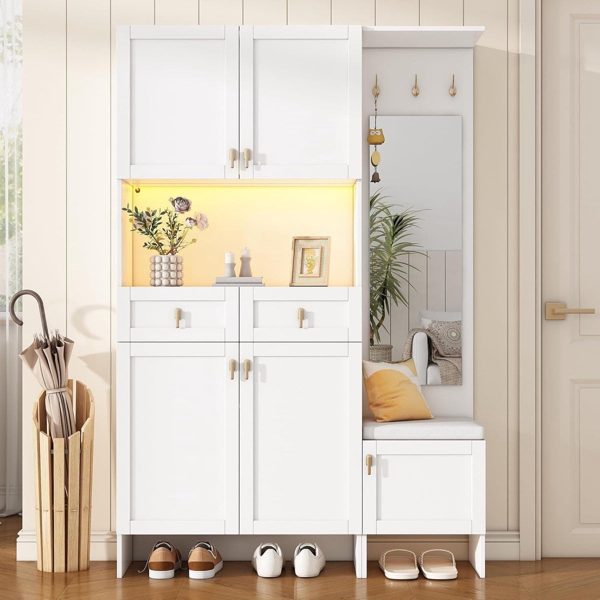 Wit Garderobe Set Halmeubel Kast met Verlichting B: 120 cm, H: 180 cm