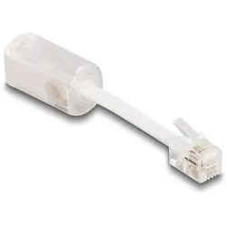 DeLOCK Telefonkabel-Verdrehschutz Adapter RJ10 Stecker zu RJ10 Buchse mit Anschlusskabel 30 mm transparent / weiß
