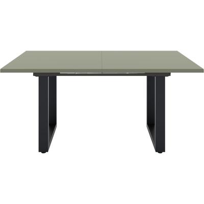 Esstisch MÄUSBACHER, grün (schwarz feinstruktur, glas olivgrün glanz, schwarz feinstruktur, glas olivgrün glanz), H:75cm, Tische, Esstisch, Esstisch ausziehbar auf 210 cm, eckige Tischform, Gestell U-Form
