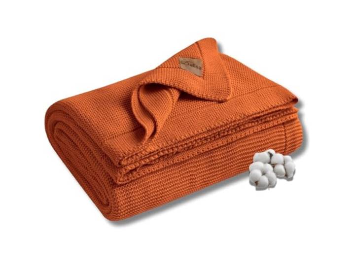 Dalisa GOTS-Zertifizierte Bio-Baumwolle Strickdecke – Weich & Gemütlich, Vorgewaschen – Perfekt für Couch, Bett & Deko – Waschmaschinengeeignet (Kürbis Orange, 203x228 cm)