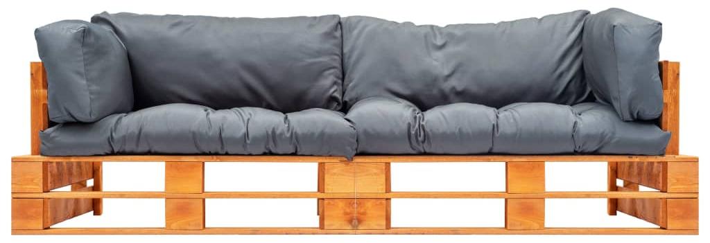 vidaXL 2-tlg. Garten-Palettensofa-Set Kissen in Grau Kiefernholz