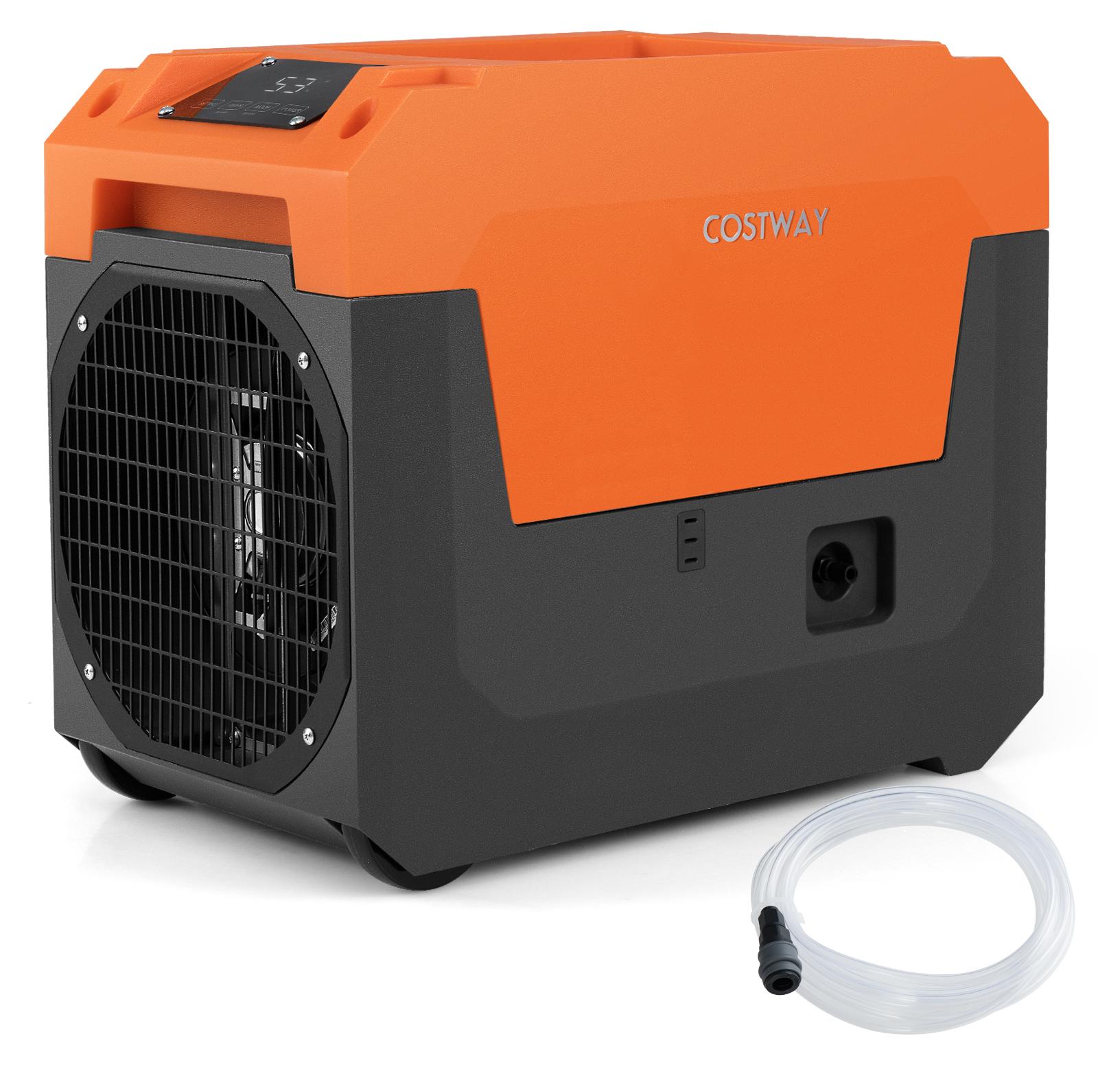 COSTWAY 66 L/Tag Elektrischer Luftentfeuchter, Industrieller Bautrockner mit Ablaufschlauch & Pumpe, Trocknungsgerät für Räume bis zu 167m² Orange
