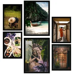 POSTER Set Mit 6 Herbst In Thailand Reisfelder Buddhismus & Kultur A3 & A4 Schwarzer Rahmen