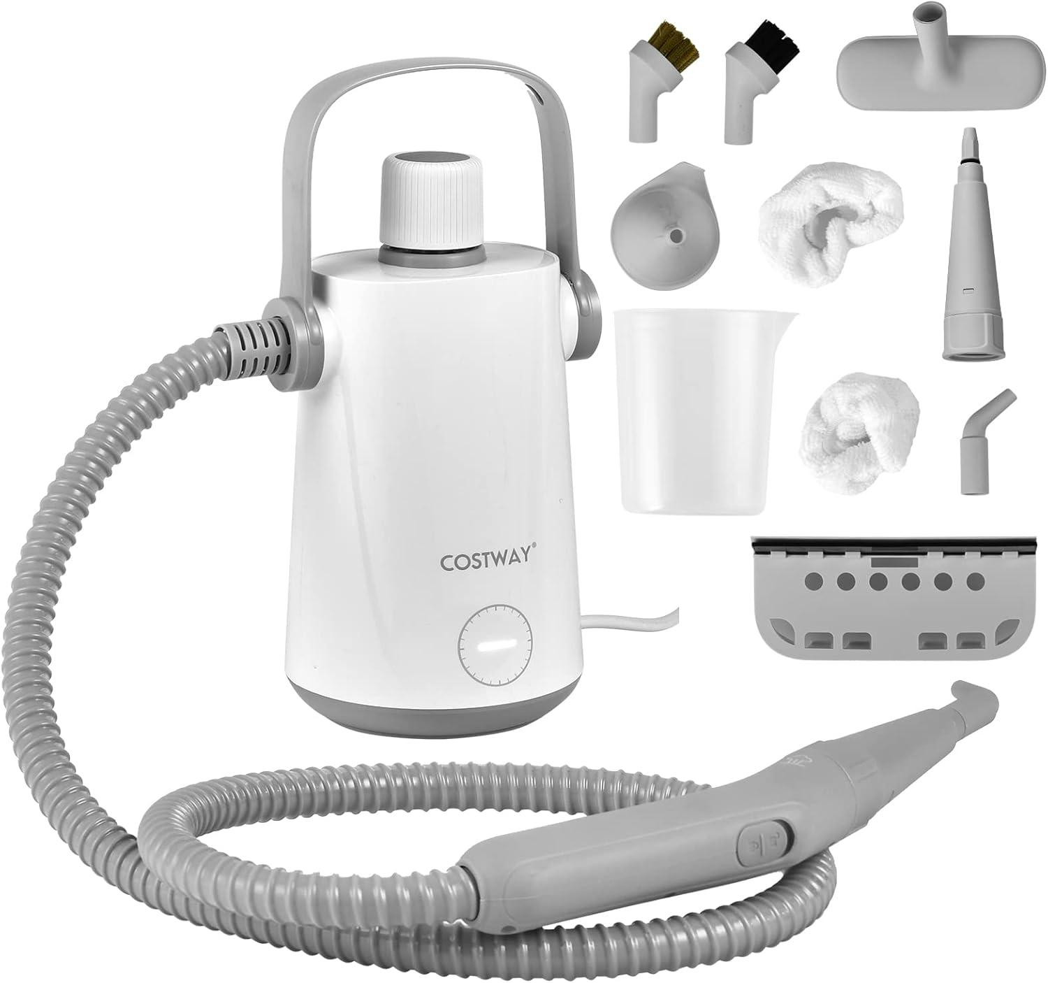 Costway Draagbare Handstoomreiniger met 300 ml Waterreservoir en 10 Accessoires, Grijs