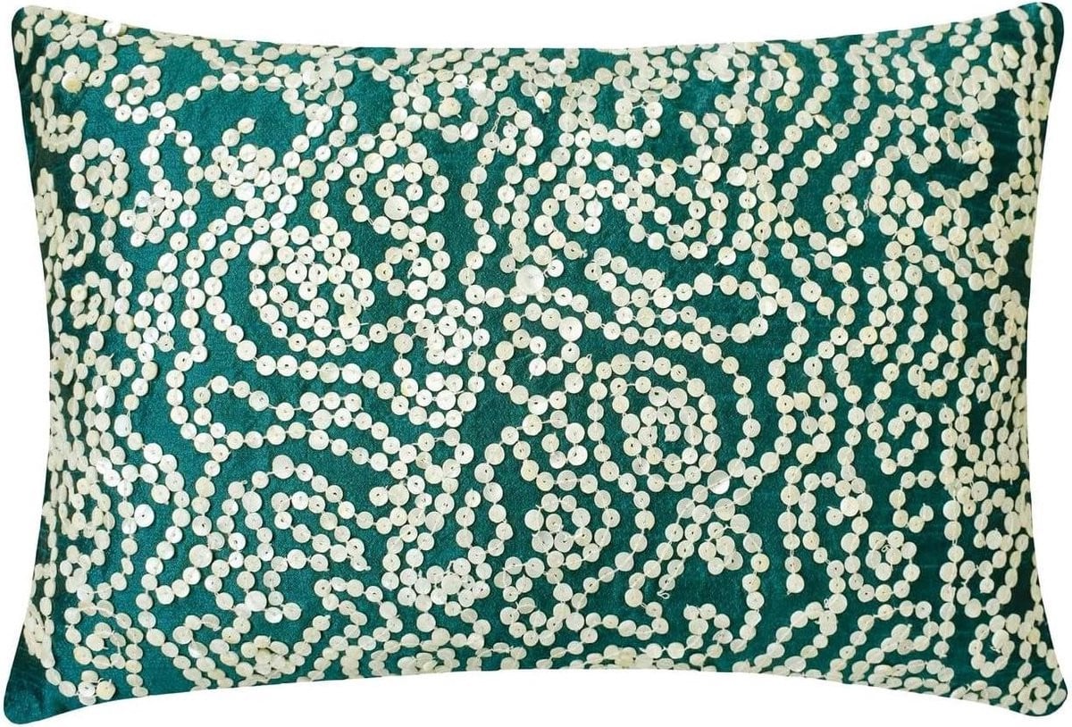 Handgemaakte kunstzijde lumbale kussenslopen voor woonkamer decoratie - Pauw Groen - 30 x 60 cm