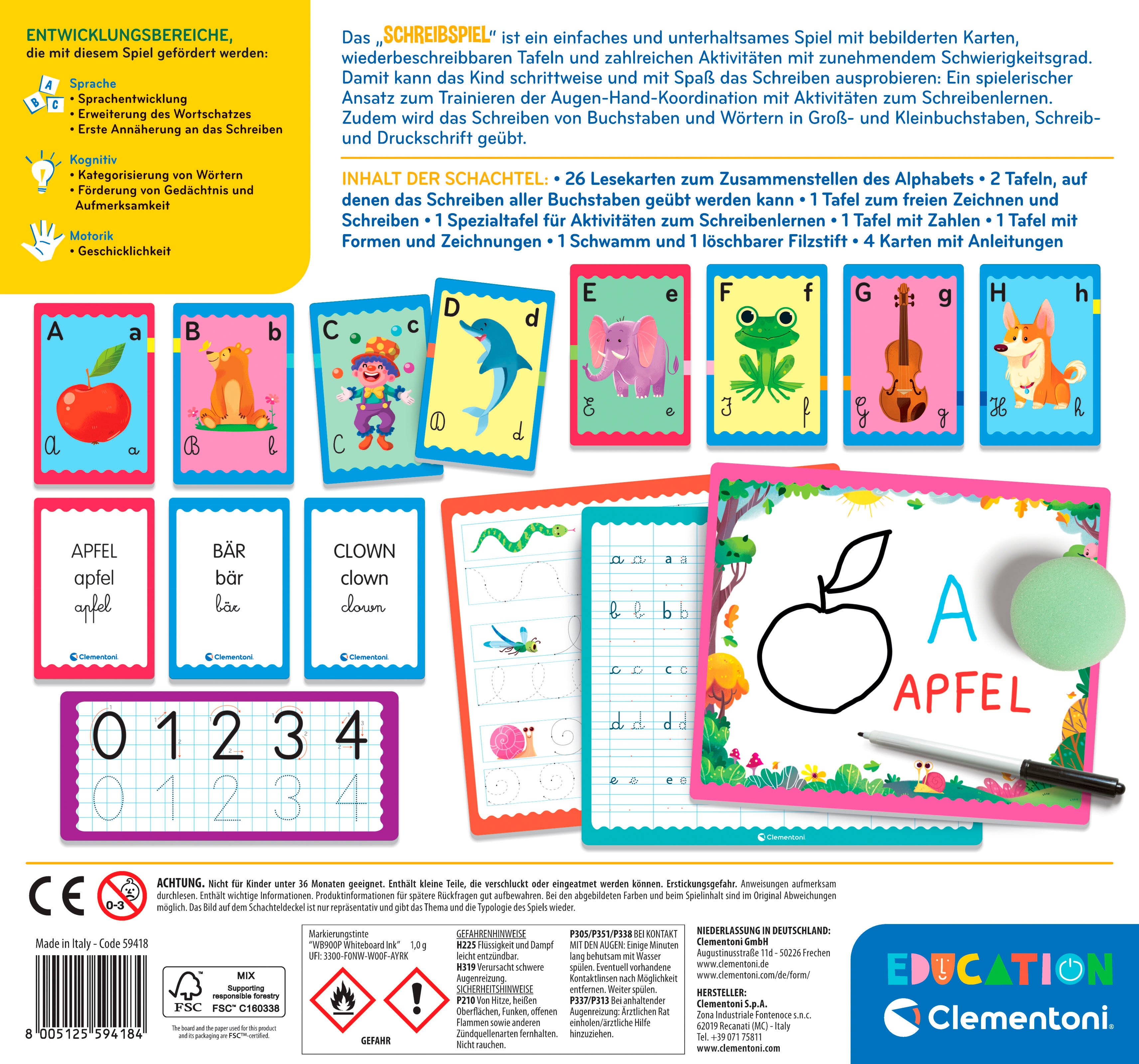 Spiel CLEMENTONI "Education, Schreib-Spiel", bunt, Spiele, Kinder, Spiel, Made in Europe