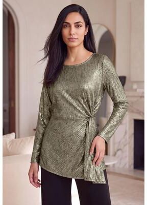 Plus Size Women's Asymmetrical Peplum Tunic by Jessica London in Black Gold (Size M)