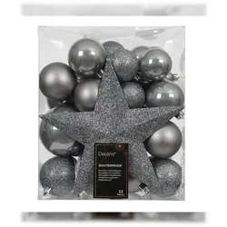 Christmas Decorations 33 Weihnachtskugeln Kunststoff mit Christbaumstern Set bruchsicher Christbaumkugeln Weihnachtsbaumkugeln Christbaumspitze Christbaumschmuck Zart Grau