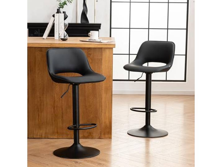 YOUNIKE Barhocker 2er Set, Barstühle Bar Stool Höhenverstellbar Drehstuhl, Küchenstühle Tresenstuhl mit Hohler Rückenlehne, Hohe Barhocker für Bartheke Küche, Schwarz