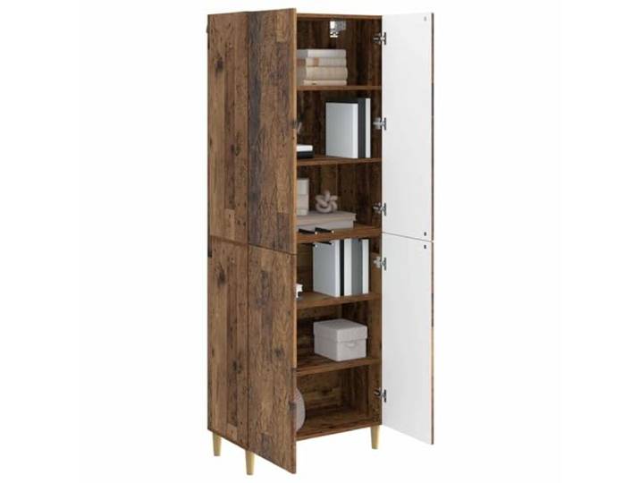 KTHLBRH 2-teiliges Schrank-Set aus antikem Holz Technisches Holz, 4 Einlegeböden, 4 Türen, modulares Design für Wohnzimmer