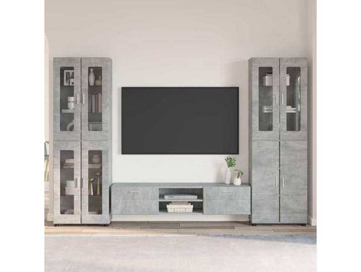 HKQWPBF TV-Schrank Betongrau aus Holzwerkstoff, 3er Set mit Staufächern 3er Set, Betongrau, Holzwerkstoff, matte Oberfläche, Stauraum, Innenbereich, pflegeleicht
