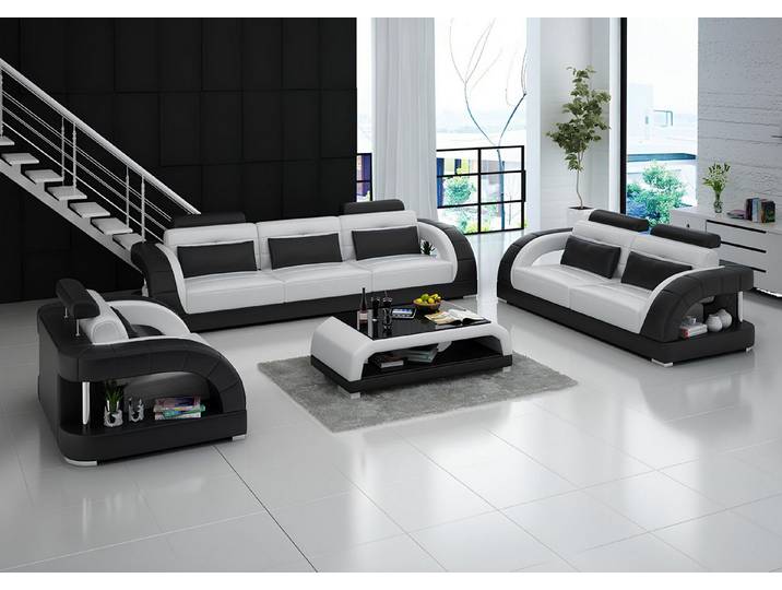Xlmoebel Polstergarnitur Ledersofa in Schwarz mit großzügigen Sitzflächen und hohem Komfort, (Sofa, Sofa G8012D), Hergestellt in Europa