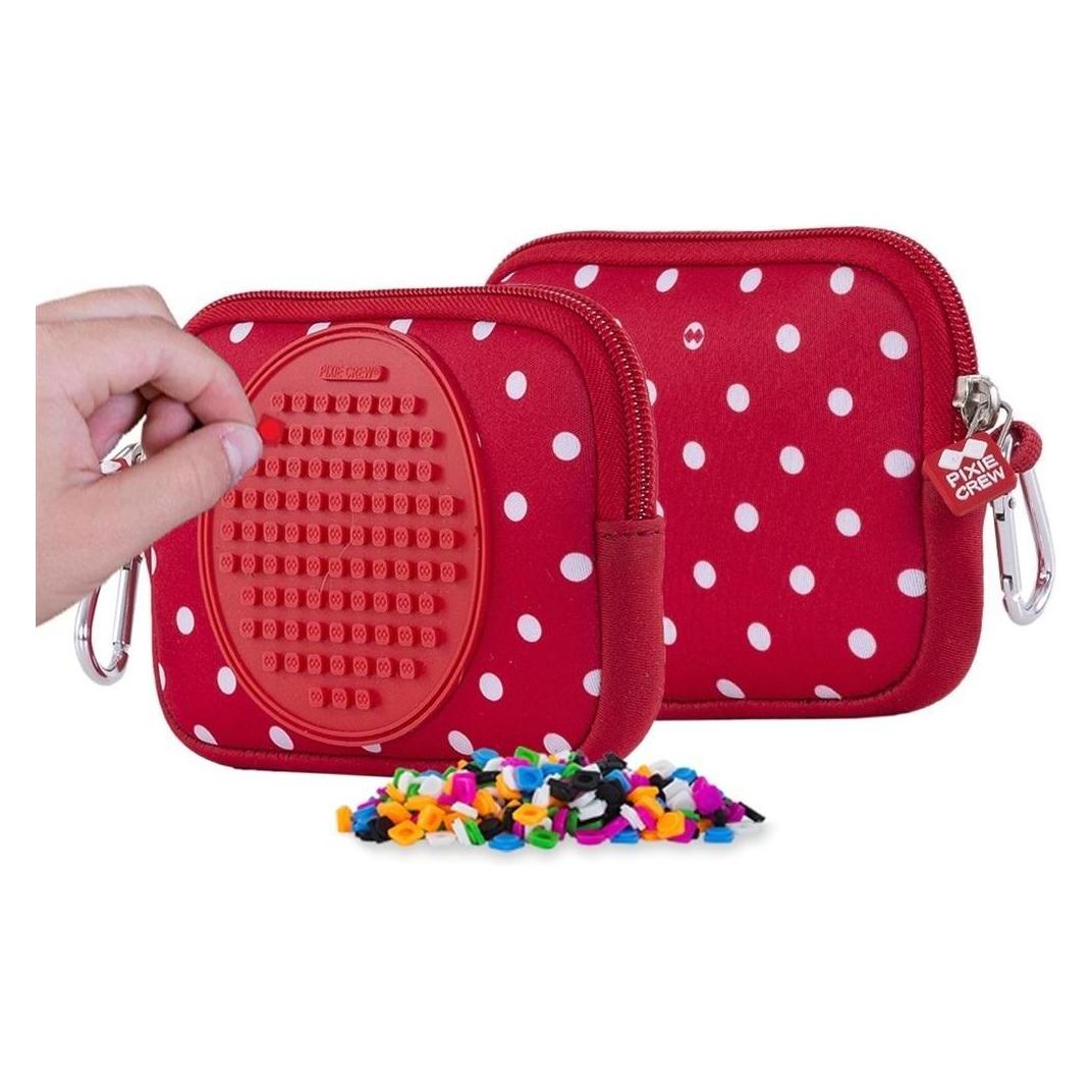 Cosmetic Beutel mit Reissverschluss, Kosmetiktasche, CREW, Polka Dots, rotes Panel (PXA-08-87)