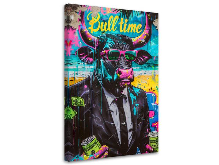 Feeby Leinwandbild Bunter Stier Präsident 60x90cm, Mehrfarbig, Pop-Art, Rechteckig, 60x90 cm, Bilder & Rahmen, Bilder, Leinwandbilder
