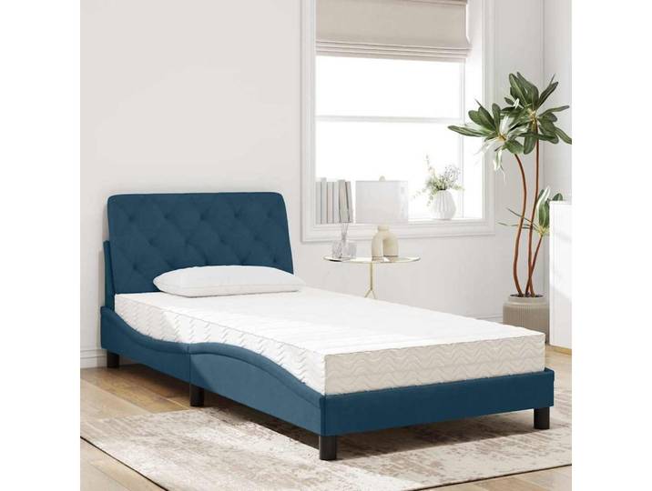 furnicato Bett Blaues Samt-Bettgestell mit Schaumstoffmatratze 208x95x74,5 cm (1-tlg)