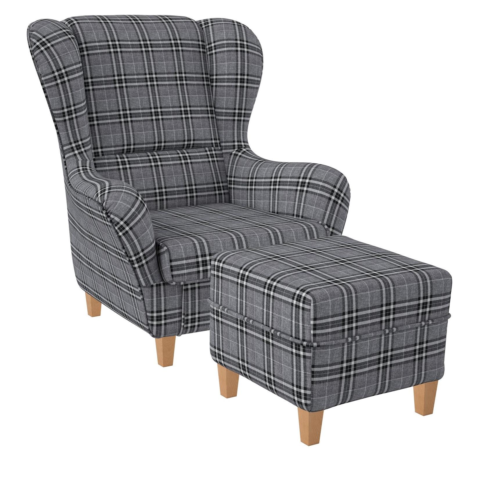 Supellex Sofia Ohrensessel mit Hocker Design Oxford Grau