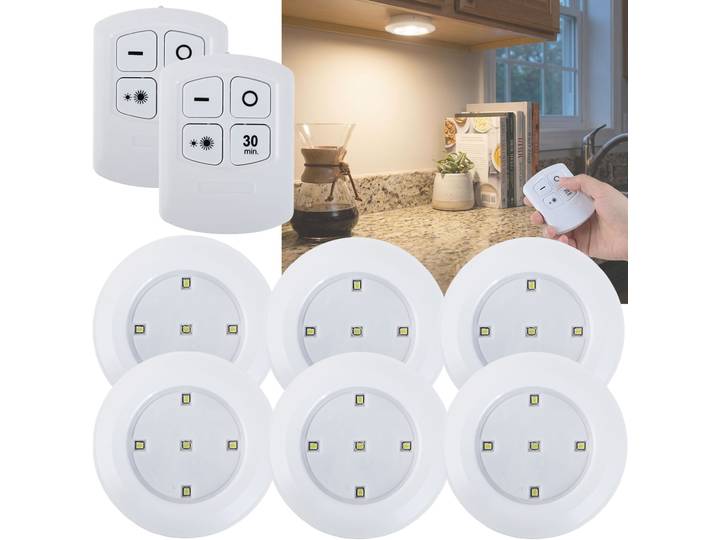 6er-Set LED-Unterbauleuchte mit Fernbedienung, batteriebetrieben