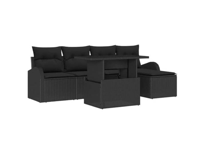 Garten-Sofa Set aus Polyrattan Schwarz 6 Stück Modular mit Einstellbar Verstellbare Tischplatte, verdeckte Ablagefächer, wetterfester Stahl, modulare Gestaltung, modernes Design