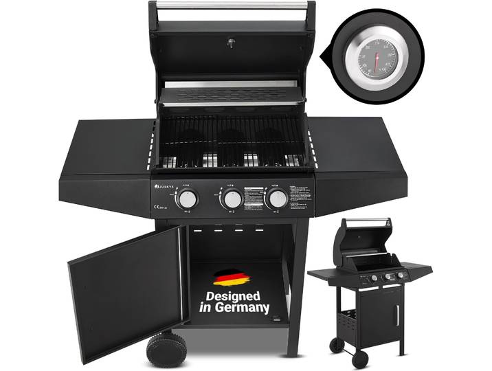 Juskys BBQ Gas-Grill Louisiana 8,1 kW - 3 Brenner Grillrost, Deckel mit Thermometer