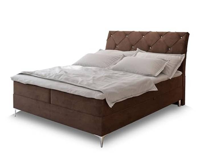 Masseno Boxspringbett Macon 200x200 cm Komplett-Set mit Matratze und Topper, Polsterbett mit Zwei Bettkästen -Braun, Aston 04