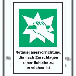 HB-Druck Notausgangsvorrichtung die nach Zerschlagen einer Scheibe zu erreichen ist A1 (594x841mm) Schild