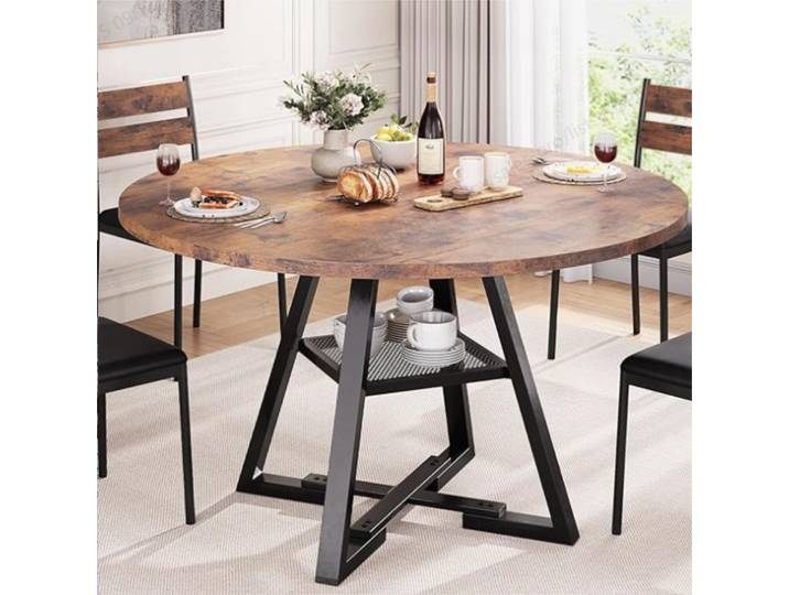 Superaly, table à manger ronde avec étagères de rangement, table à manger, table à manger pour la maison, table à manger pliable, adaptée aux salles à manger, aux cuisines et aux bureaux à domicile,