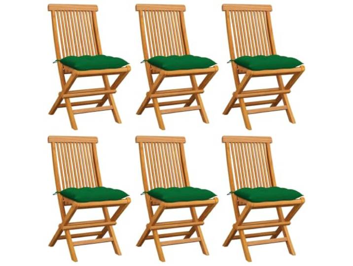 ZQQLVOO Klappstühle mit Grünen Kissen, 6 Stück, Massivholz Teakholz Glatte Oberfläche, leicht zu reinigen, platzsparend klappbar, gepolsterte Kissen