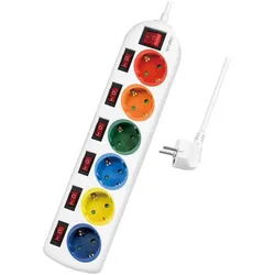 LogiLink Steckdosenleiste 6-fach mit 7 Schaltern, 6x Schutzkontaktbuchse, 1,5m, Weiß/Bunt