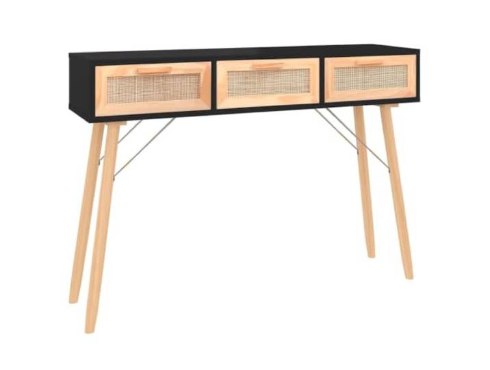 Heofavd Konsolentisch Schwarz 105x30x75 cm Flurtisch mit Rattan