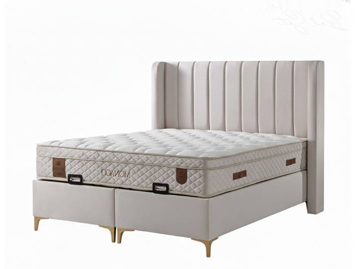 Xlmoebel Boxspringbett Beigefarbenes Bett mit Matratze und Stauraum im modernen Stil (Boxspringbett mit Matratze und Stauraum), Made in Europa