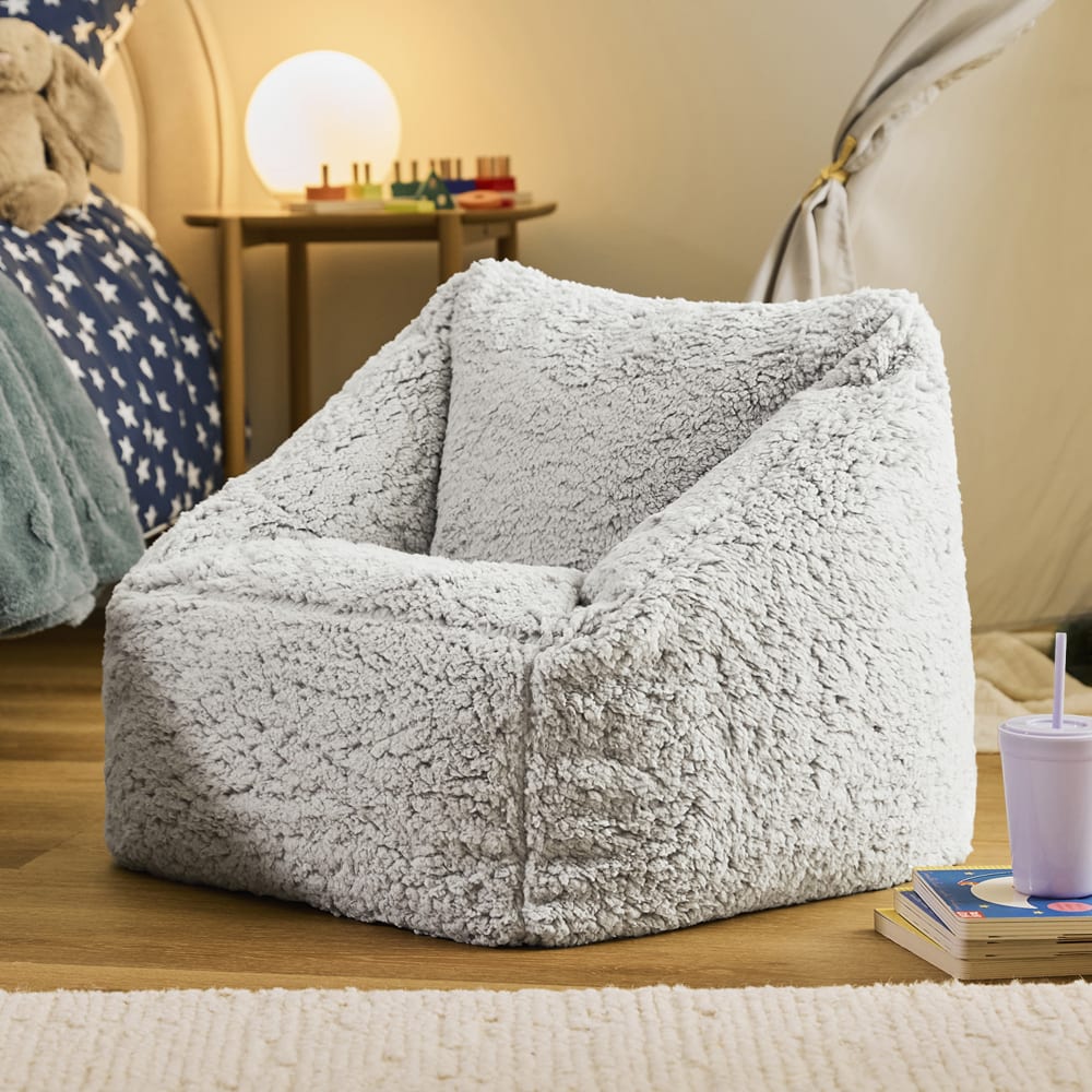 Icon Pouf fauteuil enfant en polaire sherpa gris clair Gris 55x50x55cm