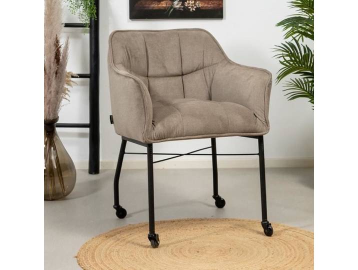 Livin24 Chaise salle à manger Mace roulettes tissu côtelé taupe