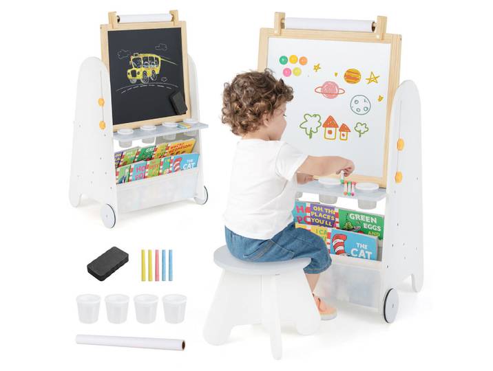 Costway Kinderstaffelei Grau, Holz, 56x105x42 cm, Dekoration, Malbedarf & Bastelbedarf