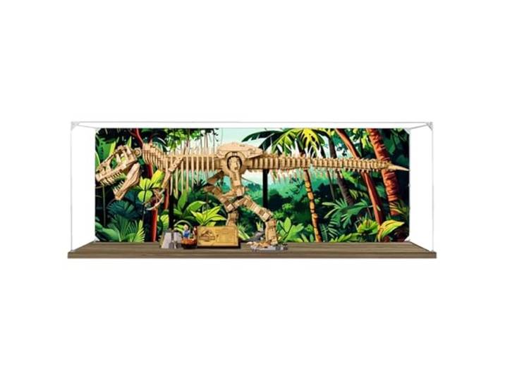 Acryl-Vitrine für Lego 76968 Dinosaurier-Fossil-Modell Tyrannosaurus Rex, staubdichte transparente Vitrine, Modellsammlung Vitrine (Modell nicht im Lieferumfang enthalten) (Holzsockel 3 mm)