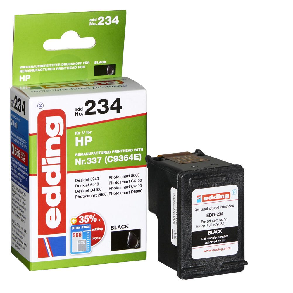 edding Druckerpatrone EDD-234 schwarz kompatibel zu HP 337 (CH9364EE) 18-234