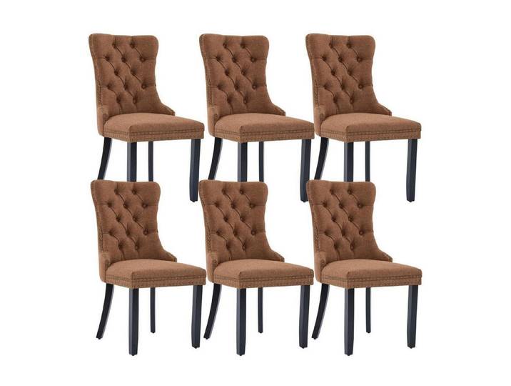 LuxusKollektion Esszimmerstuhl Esszimmerstühle gepolstert Leinenstoff Braun (Leinenstoff) 6er-Set
