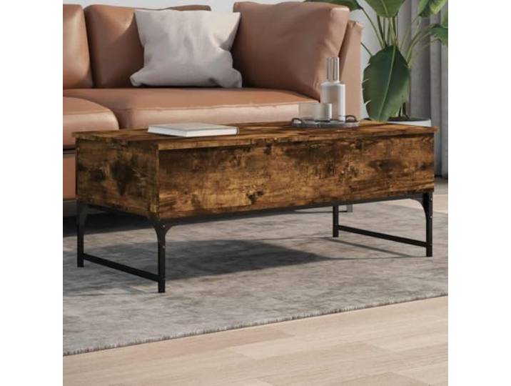 HEFZGDB Couchtisch Räuchereiche 100x50x40 cm Holzwerkstoff und Metall mit 2 versteckten Fächern und 4 verstellbaren Füßen für Stauraum und Stabilität Beistelltisch Wohnzimmertisch