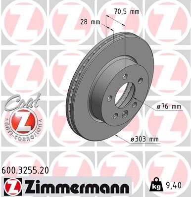 Zimmermann Bremsscheibe Coat Z 600325520 Vorderachse Belüftet 303mm 28mm Für Man Vag