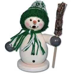 Holzwaren Egermann, Weihnachtsdeko, Räucherfigur aus Holz - Schneemann mit Besen - in verschiedenen Farben