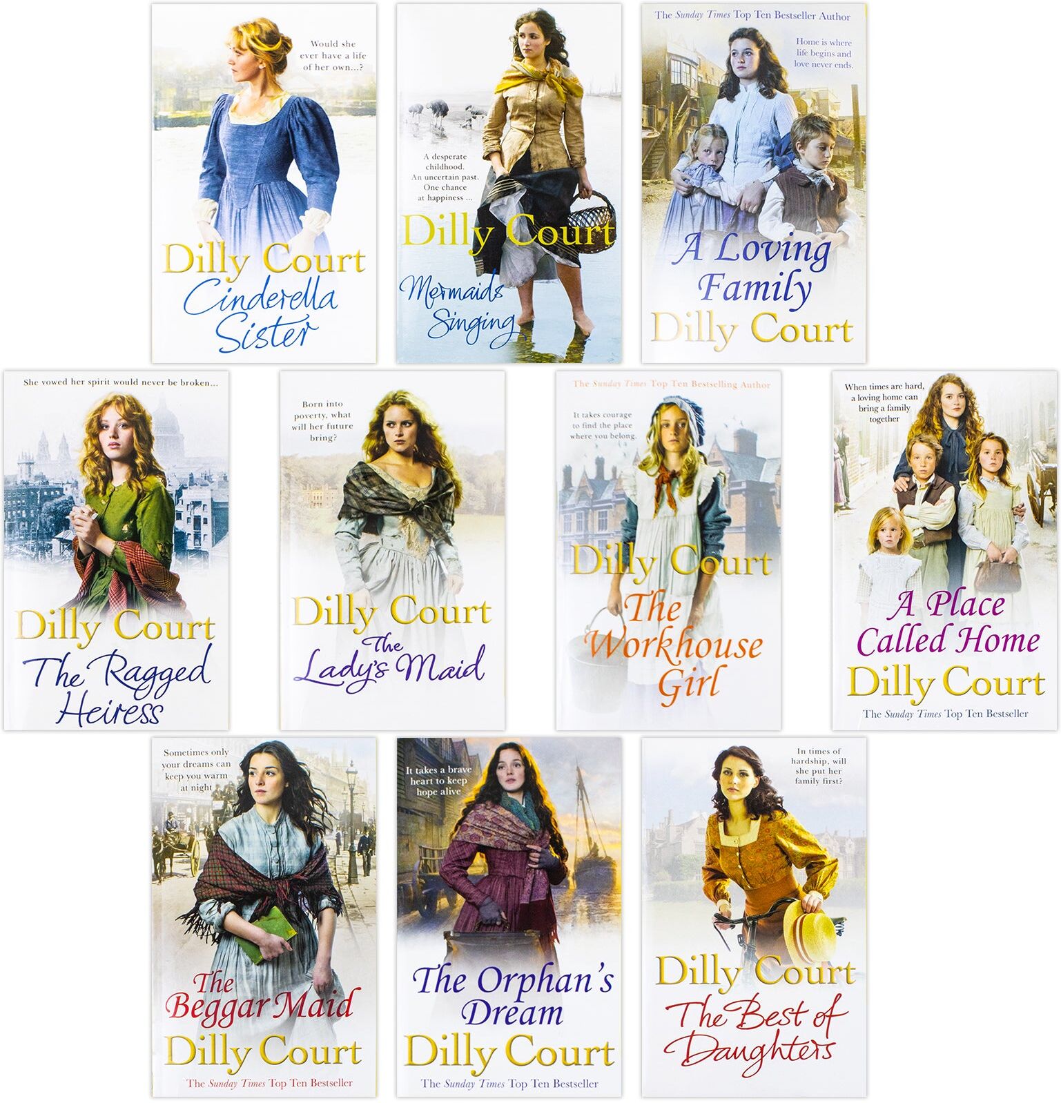 Arrow Dilly Court Collection 10 Books Set - Loving Family, Place called Home, Cinderella Sister, Mermaids Singing, Beggar Maid, Best of Daughters, Lady's Ma