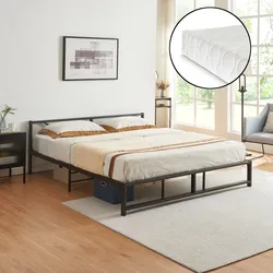 Metallbett Meran mit Matratze 180 x 200 cm Stahl Schwarz [en.casa]