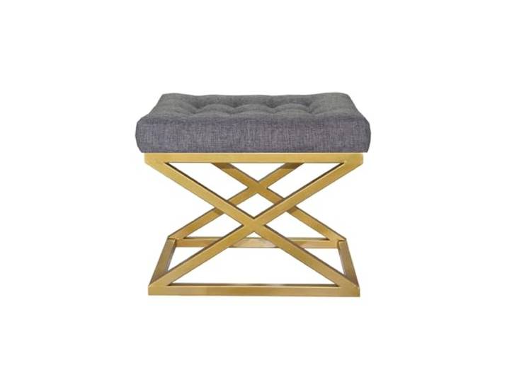 Atelier Del Sofa Stilvoller Pouf mit Metallgestell, 50 cm Breite, 42 cm Höhe, 40 cm Tiefe Luxuriöser Grauer Polyester-Samt mit goldenen Akzenten Perfekt für Moderne Wohnräume