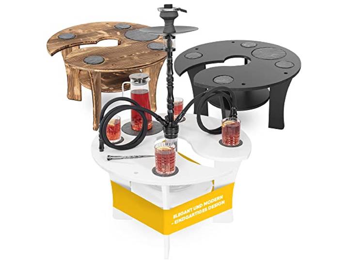 Premium Shisha Tisch mit Zubehör Untersetzer Set Schieferplatten für Früchte Tabak Deko Hygiene Mundstück Extra Ablage Loch für Wasserpfeife - für Zuhause Garten Balkon The Hookah Bar