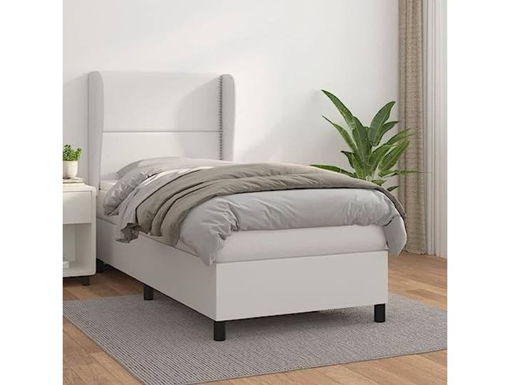 Kunstleder Boxspringbett mit Taschenfederkernmatratze höhenverstellbares Boxspringbett mit Matratze Weiß 100x200 cm Kunstleder Bett mit Topper verstellbarem Kopfteil Taschenfederkern