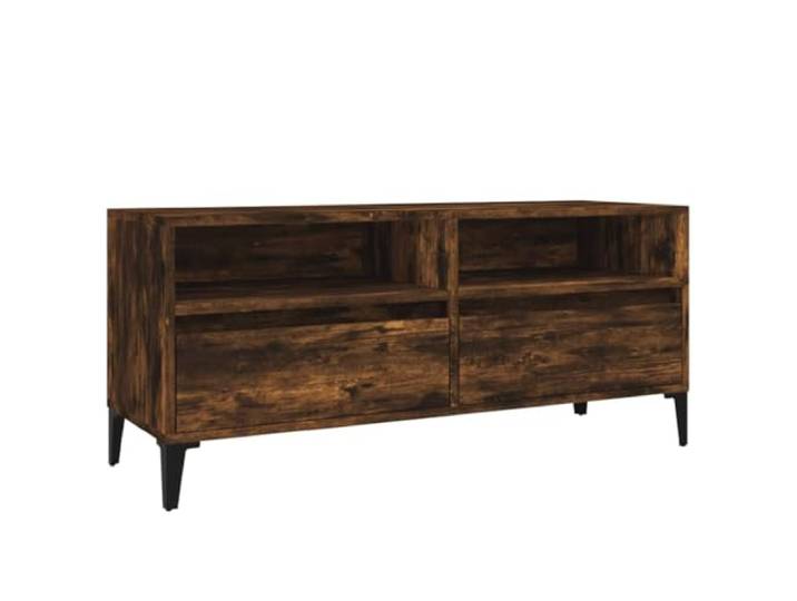 KUPTYERFG TV-Schrank Räuchereiche 100x34,5x44,5 cm Holzwerkstoff Kompakter TV-Ständer in Räuchereiche-Optik mit Metallbeinen für Ordnung und Dekoration im Wohnzimmer.