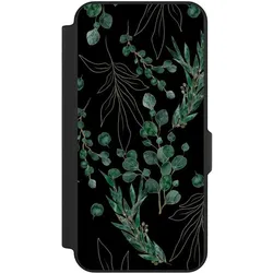 Nivocase Klapphülle für Samsung Galaxy S25 FE Handyhülle aus Kunst Leder NIVOflip schwarz Blätter Natur (Samsung Galaxy S25 FE), Smartphone Hülle